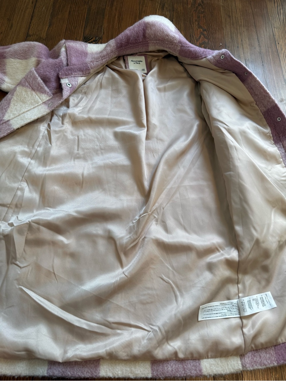 Abercrombie & Fitch Plaid Wool-Blend Pea Coat in Pink and Cream - Picture 10 of 10